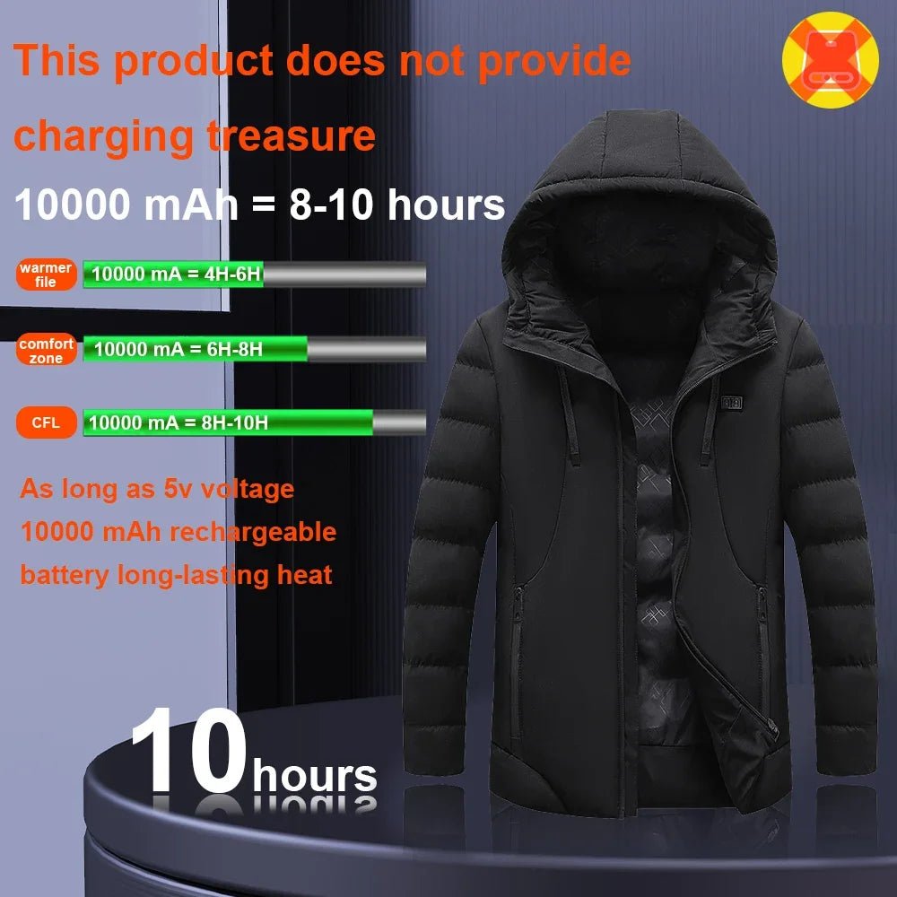 SaneShoppe - Heated Jacket, USB Intelligent Dual Control Switch 4 - 11 Zone Heated Jacket, Men's Women's Warm Cotton Jacket with Removable Hood