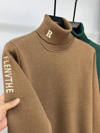 SaneShoppe - High end brand trend letter embroidery knitted sweater men's autumn winter new plush thickened casual warm high collar pullover