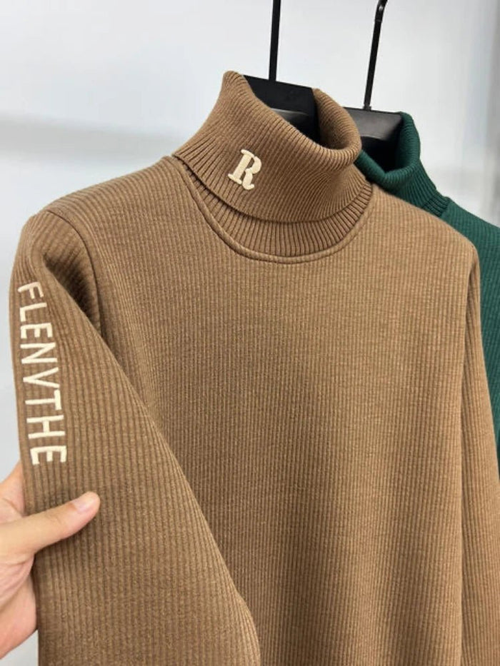 SaneShoppe - High end brand trend letter embroidery knitted sweater men's autumn winter new plush thickened casual warm high collar pullover