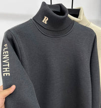 SaneShoppe - High end brand trend letter embroidery knitted sweater men's autumn winter new plush thickened casual warm high collar pullover