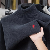 SaneShoppe - High end brand velvet sweater men's new fashion designer exquisite pony embroidery winter thick warm high neck knitted pullover