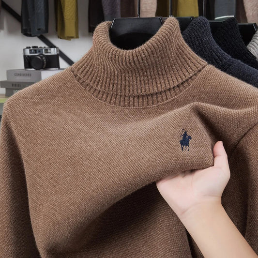 SaneShoppe-Designer high neck velvet sweater with pony embroidery for men
