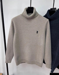 SaneShoppe - High end brand velvet sweater men's new fashion designer exquisite pony embroidery winter thick warm high neck knitted pullover