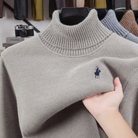 SaneShoppe - High end brand velvet sweater men's new fashion designer exquisite pony embroidery winter thick warm high neck knitted pullover