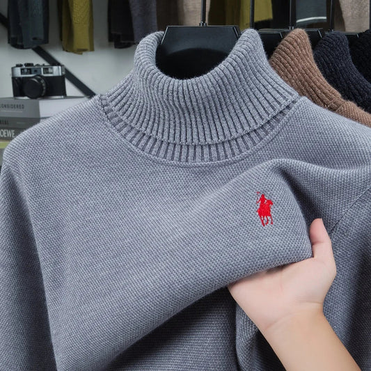 SaneShoppe-Designer high neck velvet sweater with pony embroidery for men