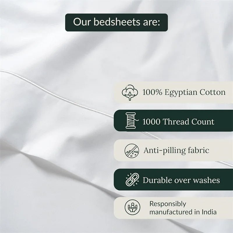 SaneShoppe-Luxury Egyptian Cotton 1000TC Bed Sheet Set - Double King Queen Size