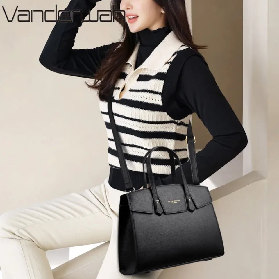 SaneShoppe - High Quality Soft Leather Women's Handbag Luxury Designer Ladies Shoulder Crossbody Bag Female Casual Tote Bag Solid Color Purse