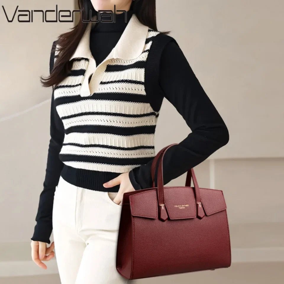 SaneShoppe - High Quality Soft Leather Women's Handbag Luxury Designer Ladies Shoulder Crossbody Bag Female Casual Tote Bag Solid Color Purse