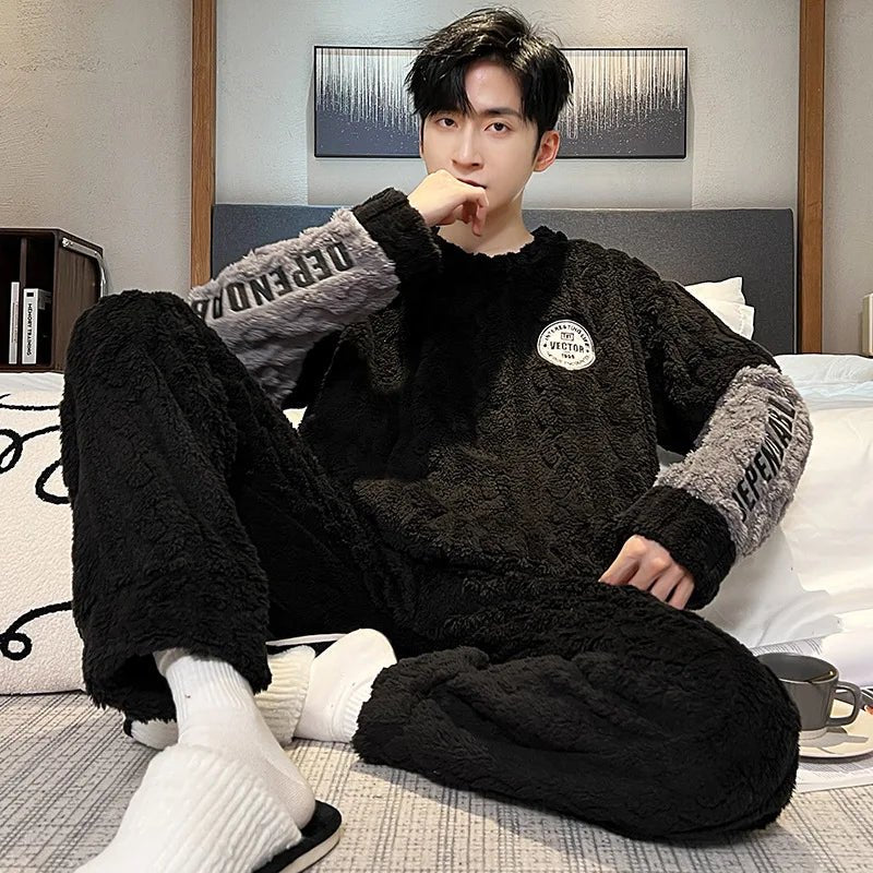 SaneShoppe-Premium Cozy Flannel Plus Size Men's Pajamas Winter Nightwear
