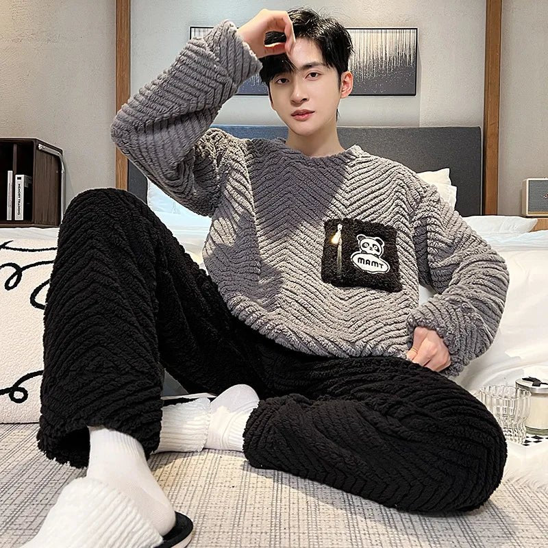 SaneShoppe-Premium Cozy Flannel Plus Size Men's Pajamas Winter Nightwear