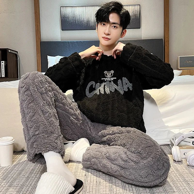 SaneShoppe-Premium Cozy Flannel Plus Size Men's Pajamas Winter Nightwear