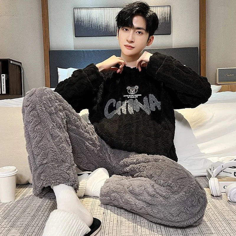 SaneShoppe-Premium Cozy Flannel Plus Size Men's Pajamas Winter Nightwear