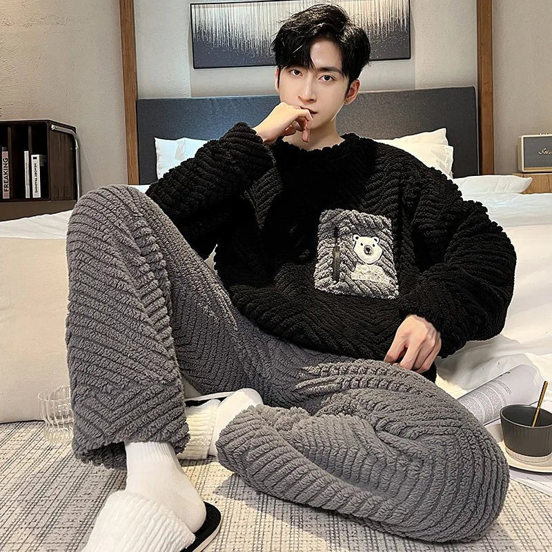 SaneShoppe-Premium Cozy Flannel Plus Size Men's Pajamas Winter Nightwear