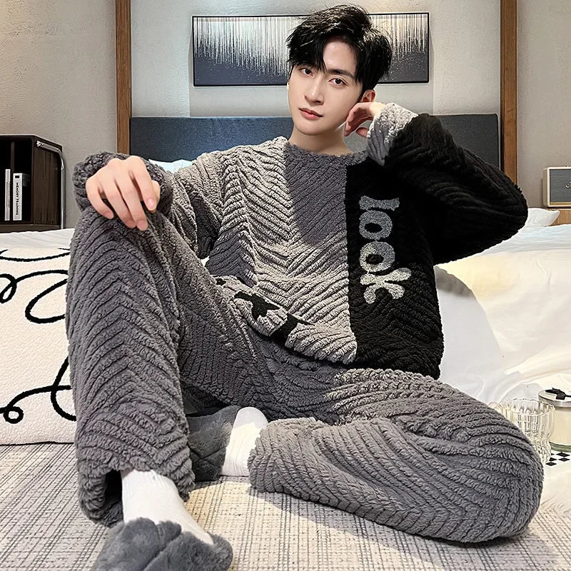 SaneShoppe-Premium Cozy Flannel Plus Size Men's Pajamas Winter Nightwear
