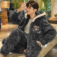 SaneShoppe - Winter Warmth Men's Hooded Coral Fleece Pajama Set