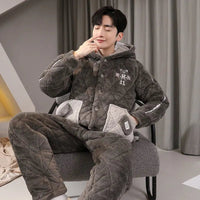 SaneShoppe - Winter Warmth Men's Hooded Coral Fleece Pajama Set