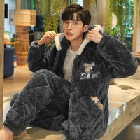 SaneShoppe - Winter Warmth Men's Hooded Coral Fleece Pajama Set