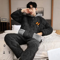 SaneShoppe - Winter Warmth Men's Hooded Coral Fleece Pajama Set