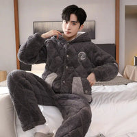 SaneShoppe Winter Warmth Men's Hooded Coral Fleece Pajama Set