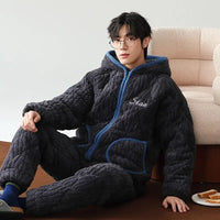 SaneShoppe - Winter Warmth Men's Hooded Coral Fleece Pajama Set