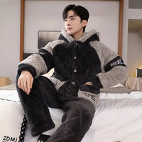 SaneShoppe - Winter Warmth Men's Hooded Coral Fleece Pajama Set