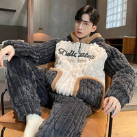 SaneShoppe - Winter Warmth Men's Hooded Coral Fleece Pajama Set