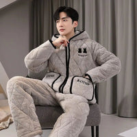 SaneShoppe - Winter Warmth Men's Hooded Coral Fleece Pajama Set