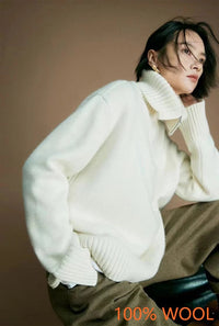 SaneShoppe - Hot Sale 2025 Women 100% Merino wool Sweater Knit Zipper High Neck Lapel Pullover Autumn Winter New Fashion Clothe Thick Warm