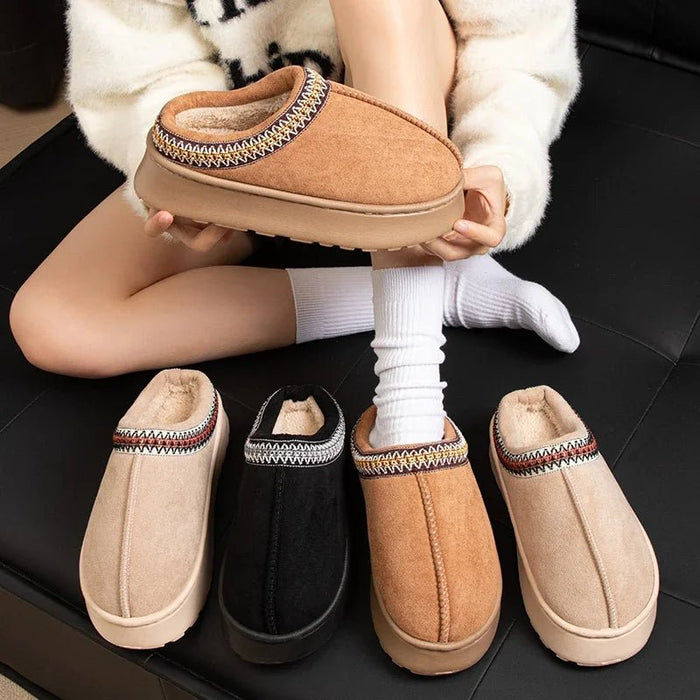 SaneShoppe - Hot Winter Women Slippers Plush Interior Anti Slip Thick Sole Fashion Embroidered Warm House Shoes for Ladies