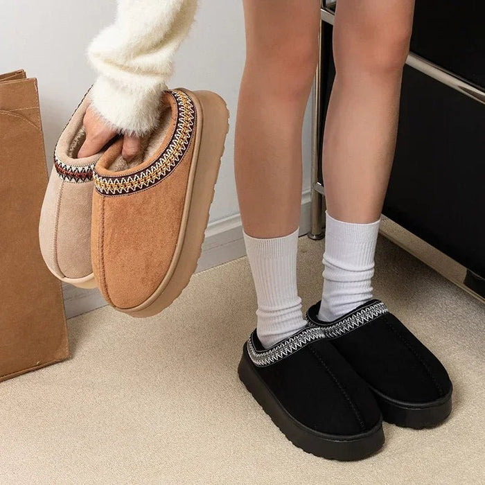 SaneShoppe - Hot Winter Women Slippers Plush Interior Anti Slip Thick Sole Fashion Embroidered Warm House Shoes for Ladies