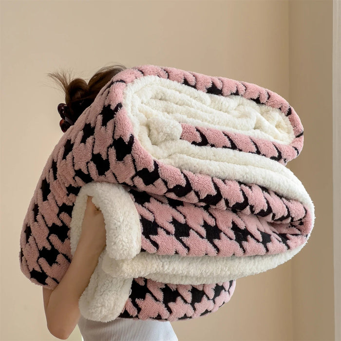 SaneShoppe - Houndstooth Pattern Spring Autumn Warm Fleece Blanket Cozy Soft Office Naps Sofa Bed Throw Blankets Jacquard Soft Plush Blanket