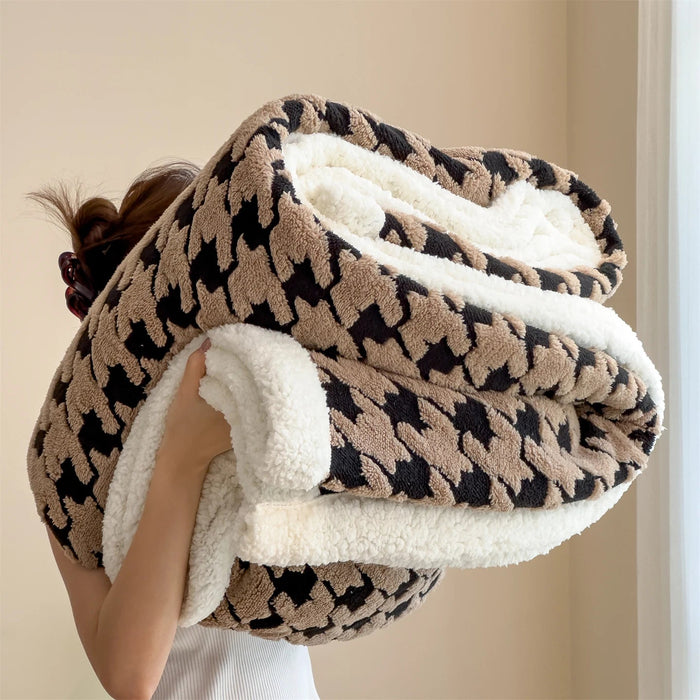 SaneShoppe - Houndstooth Pattern Spring Autumn Warm Fleece Blanket Cozy Soft Office Naps Sofa Bed Throw Blankets Jacquard Soft Plush Blanket