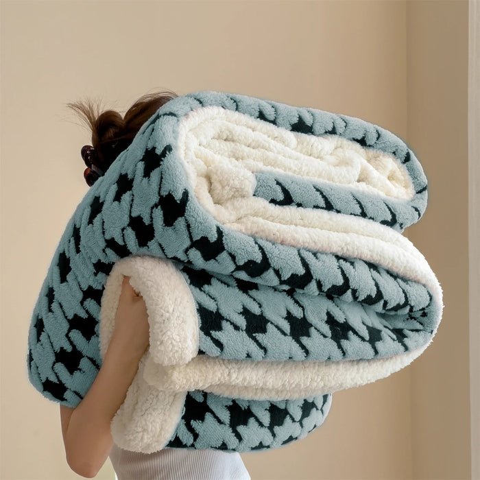 SaneShoppe - Houndstooth Pattern Spring Autumn Warm Fleece Blanket Cozy Soft Office Naps Sofa Bed Throw Blankets Jacquard Soft Plush Blanket