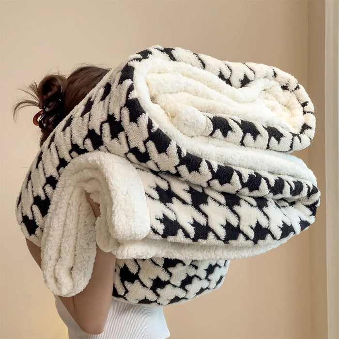 SaneShoppe - Houndstooth Pattern Spring Autumn Warm Fleece Blanket Cozy Soft Office Naps Sofa Bed Throw Blankets Jacquard Soft Plush Blanket