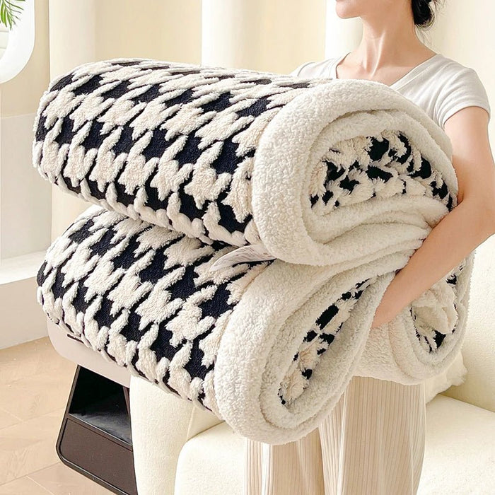 SaneShoppe - Houndstooth Pattern Spring Autumn Warm Fleece Blanket Cozy Soft Office Naps Sofa Bed Throw Blankets Jacquard Soft Plush Blanket