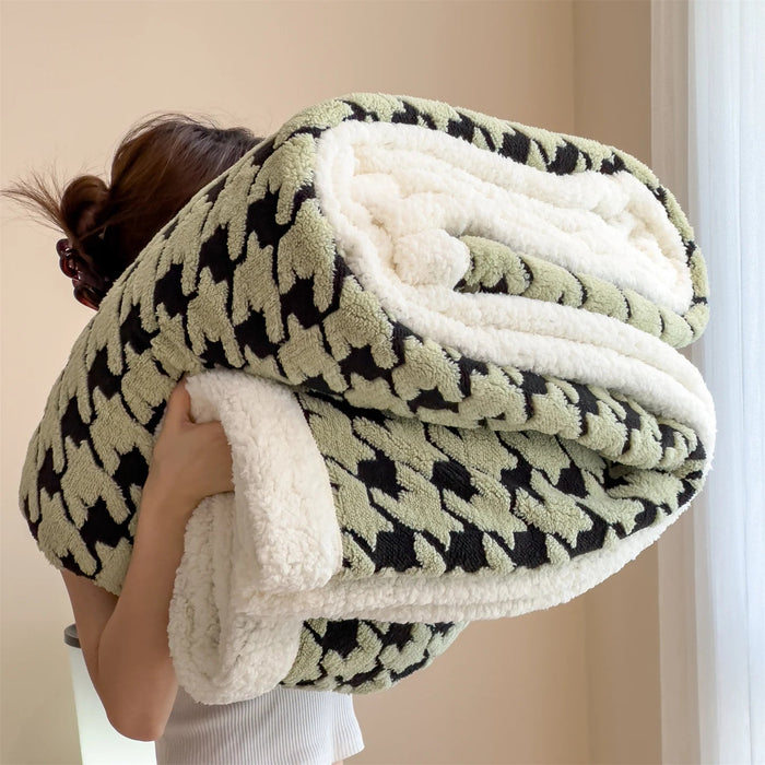 SaneShoppe - Houndstooth Pattern Spring Autumn Warm Fleece Blanket Cozy Soft Office Naps Sofa Bed Throw Blankets Jacquard Soft Plush Blanket