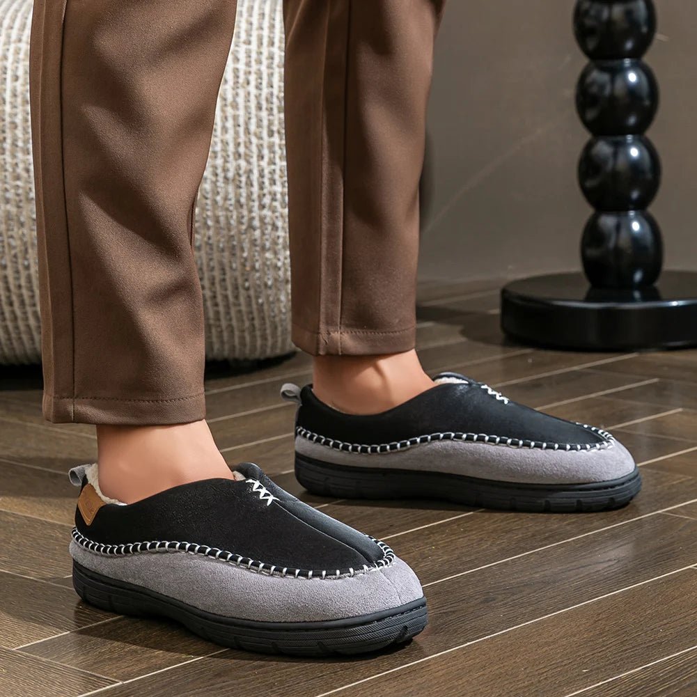 SaneShoppe - House Slippers for Men Memory Foam Sewing Patchwork Indoor Shoes Warm Plush Winter Slippers Non - Slip Big Size