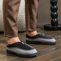 SaneShoppe - House Slippers for Men Memory Foam Sewing Patchwork Indoor Shoes Warm Plush Winter Slippers Non - Slip Big Size