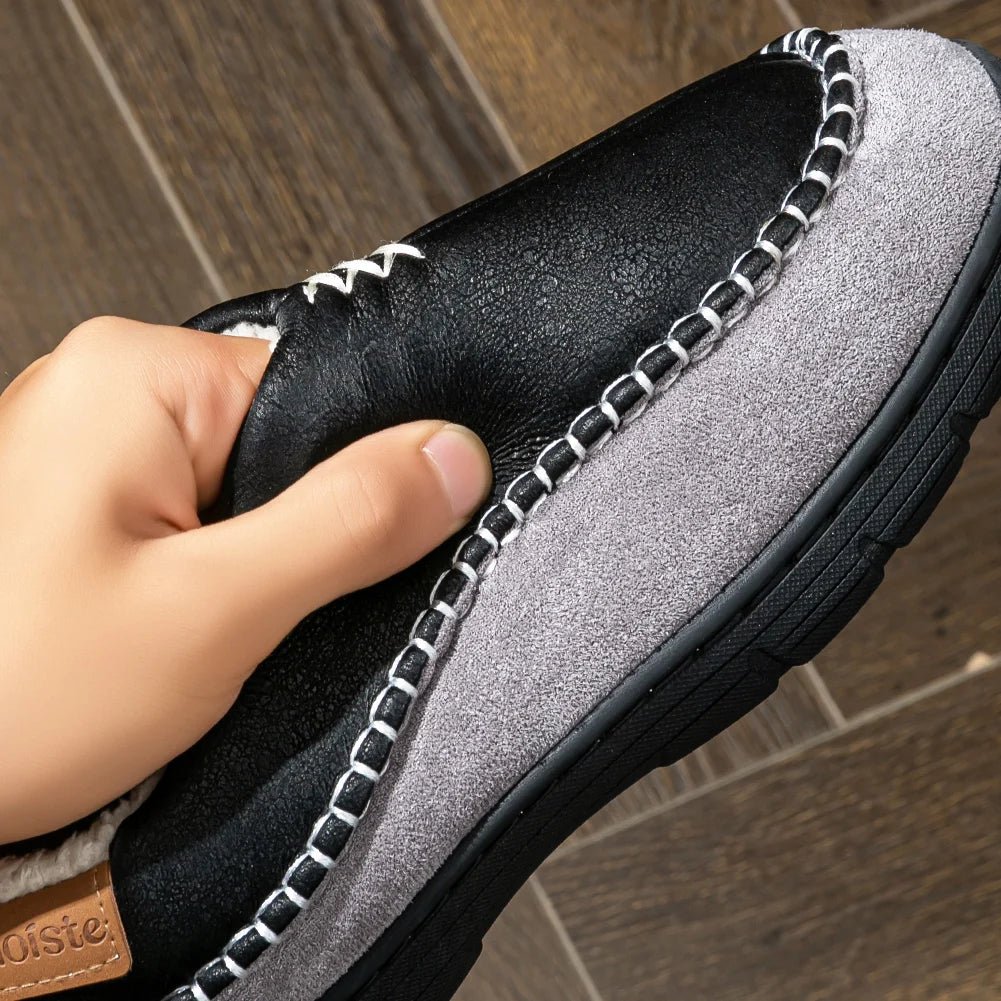 SaneShoppe - House Slippers for Men Memory Foam Sewing Patchwork Indoor Shoes Warm Plush Winter Slippers Non - Slip Big Size