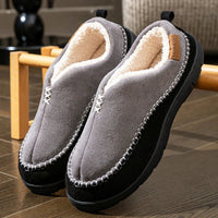 SaneShoppe - House Slippers for Men Memory Foam Sewing Patchwork Indoor Shoes Warm Plush Winter Slippers Non - Slip Big Size
