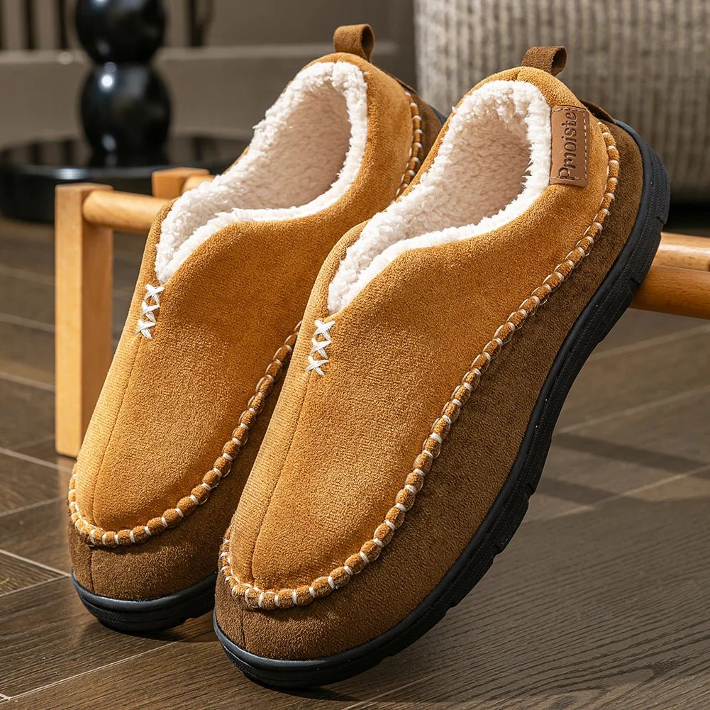 SaneShoppe - House Slippers for Men Memory Foam Sewing Patchwork Indoor Shoes Warm Plush Winter Slippers Non - Slip Big Size