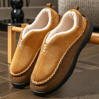 SaneShoppe - House Slippers for Men Memory Foam Sewing Patchwork Indoor Shoes Warm Plush Winter Slippers Non - Slip Big Size