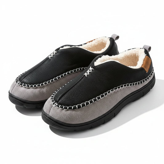 SaneShoppe - House Slippers for Men Memory Foam Sewing Patchwork Indoor Shoes Warm Plush Winter Slippers Non - Slip Big Size