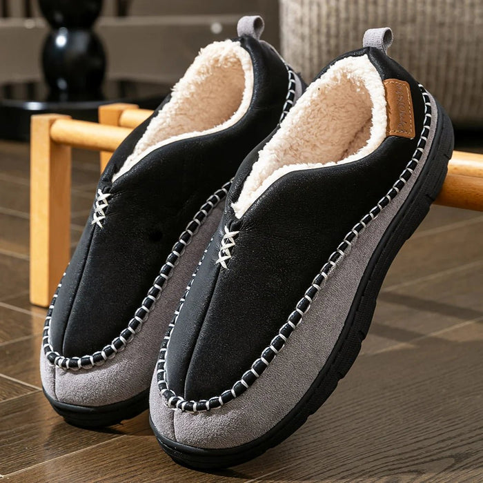 SaneShoppe - House Slippers for Men Memory Foam Sewing Patchwork Indoor Shoes Warm Plush Winter Slippers Non - Slip Big Size