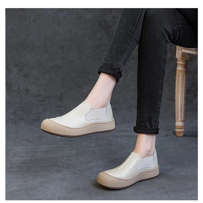 SaneShoppe-Jiany Women's Cowhide Flat Shoes, Retro Simple Style, Casual Sports Shoes