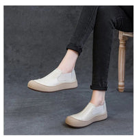 SaneShoppe-Jiany Women's Cowhide Flat Shoes, Retro Simple Style, Casual Sports Shoes