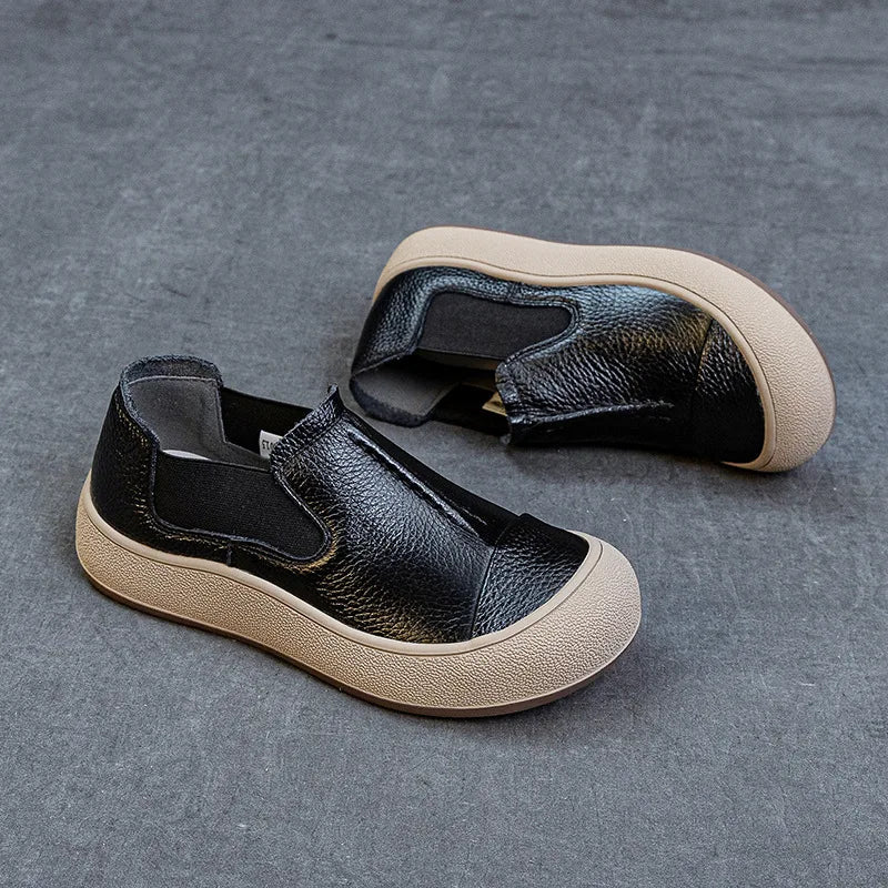 SaneShoppe-Jiany Women's Cowhide Flat Shoes, Retro Simple Style, Casual Sports Shoes