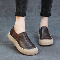 SaneShoppe-Jiany Women's Cowhide Flat Shoes, Retro Simple Style, Casual Sports Shoes