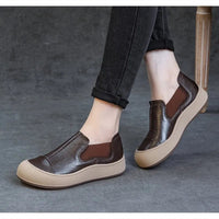 SaneShoppe-Jiany Women's Cowhide Flat Shoes, Retro Simple Style, Casual Sports Shoes