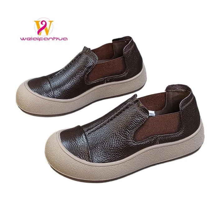 SaneShoppe-Jiany Women's Cowhide Flat Shoes, Retro Simple Style, Casual Sports Shoes